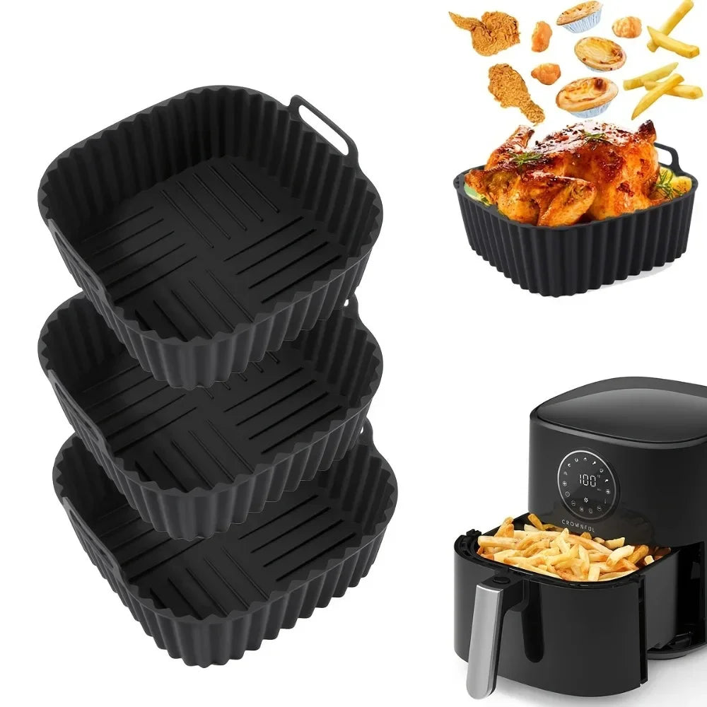 Air Fryer Silicone Liners Square Reusable Non Stick Basket Mat for 4-7QT Air Fryer Oven Microwave Baking Airfryer Accessories Peaceful Pleasures Health and Wellness