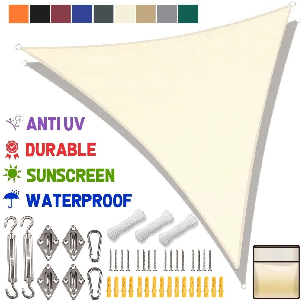 Triangle Sun Shade Sail Canopy – 98% UV Block + Fixing Kit