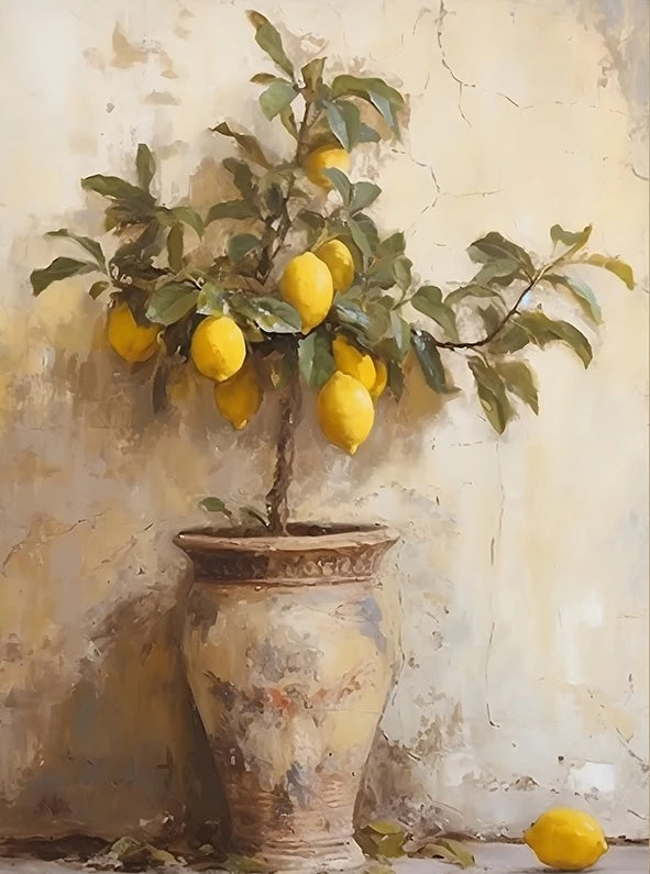 Retro Lemon Olive Tree Canvas Wall Art | Summer Home Decor