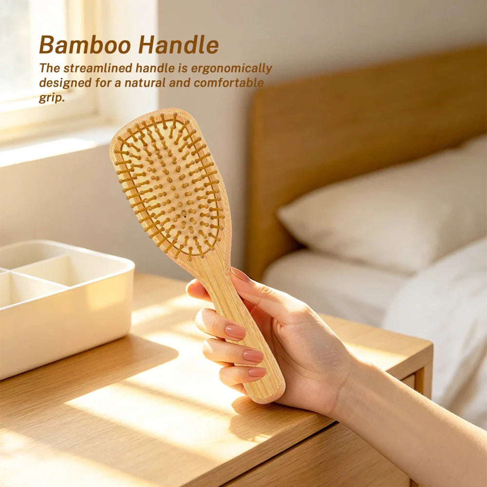 Mini Bamboo Air Cushion Hairbrush – Scalp Massage & Detangle