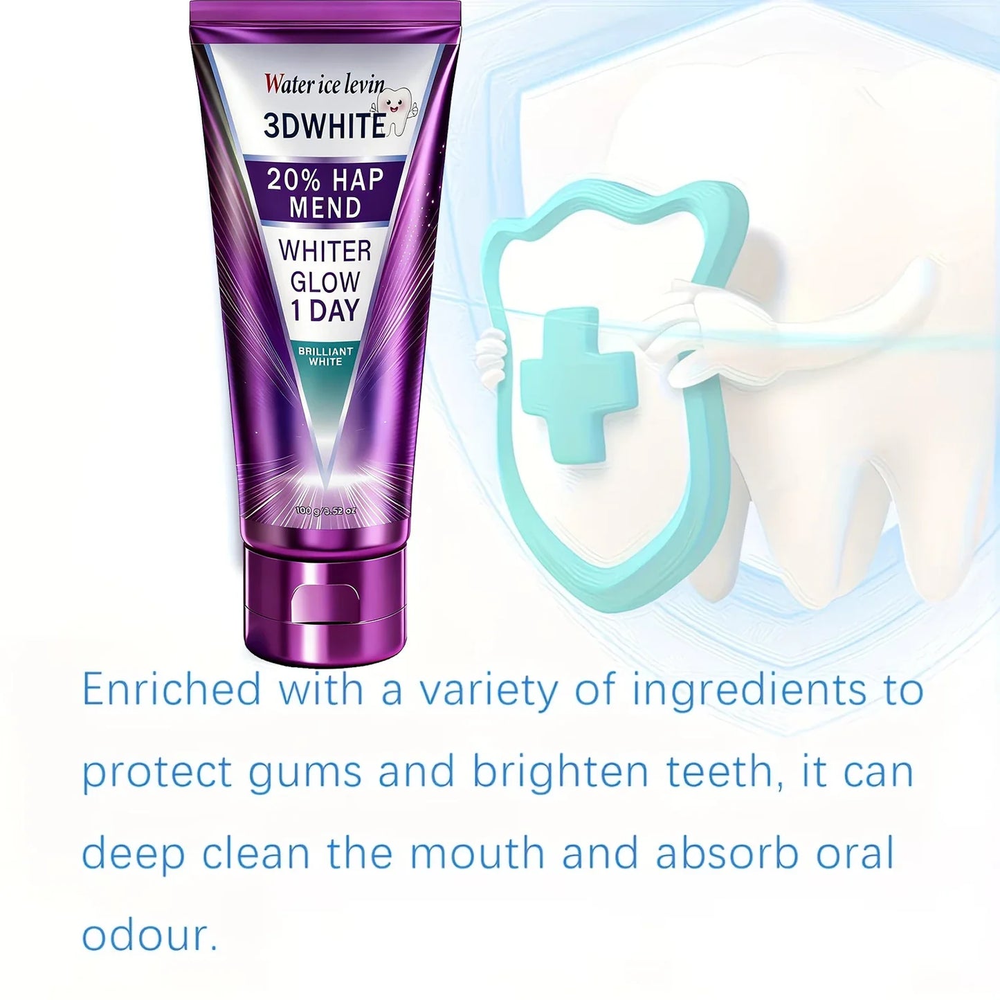 20% HAP 3D Whitening Toothpaste – Stain Removal & Enamel