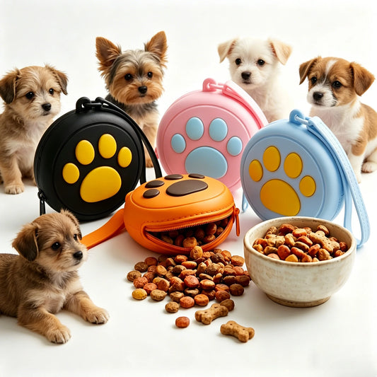Paw Print Silicone Dog Treat Pouch | Portable Training Bag Dog Training Pouch Peaceful Pleasures Health and Wellness