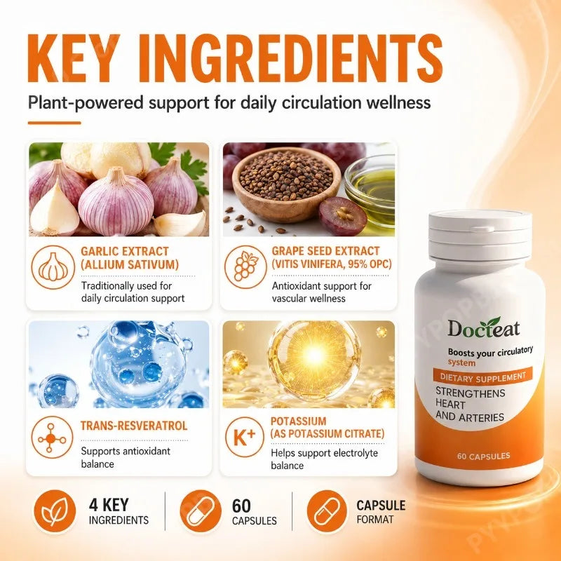 Garlic Grape Seed Resveratrol Vegan Capsules – 60ct Daily
