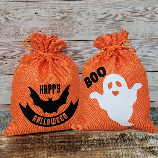 5-Pack Halloween Burlap Trick or Treat Drawstring Candy Bags Halloween Candy Bags Peaceful Pleasures Health and Wellness
