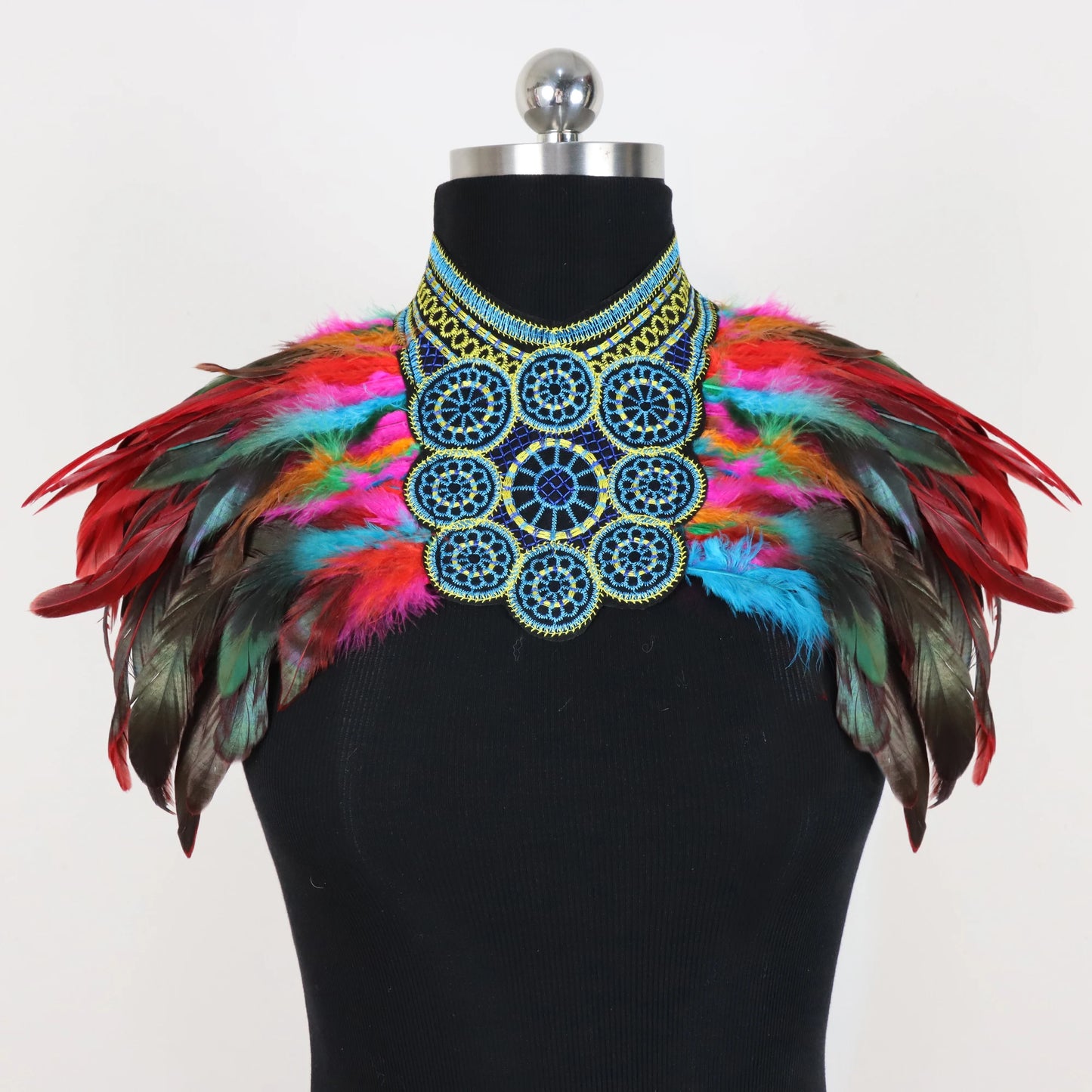 Vintage Punk Goth Feather Collar Shoulder Women Lace Bolero Jacket