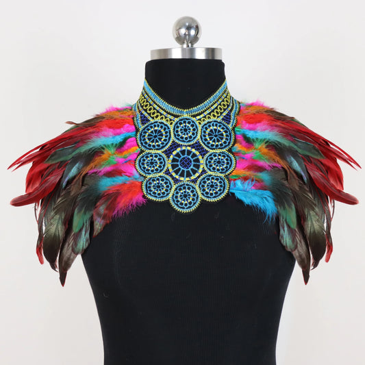 Vintage Punk Goth Feather Collar Shoulder Women Lace Bolero Jacket Peaceful Pleasures Health and Wellness Style A 1PCS One Size