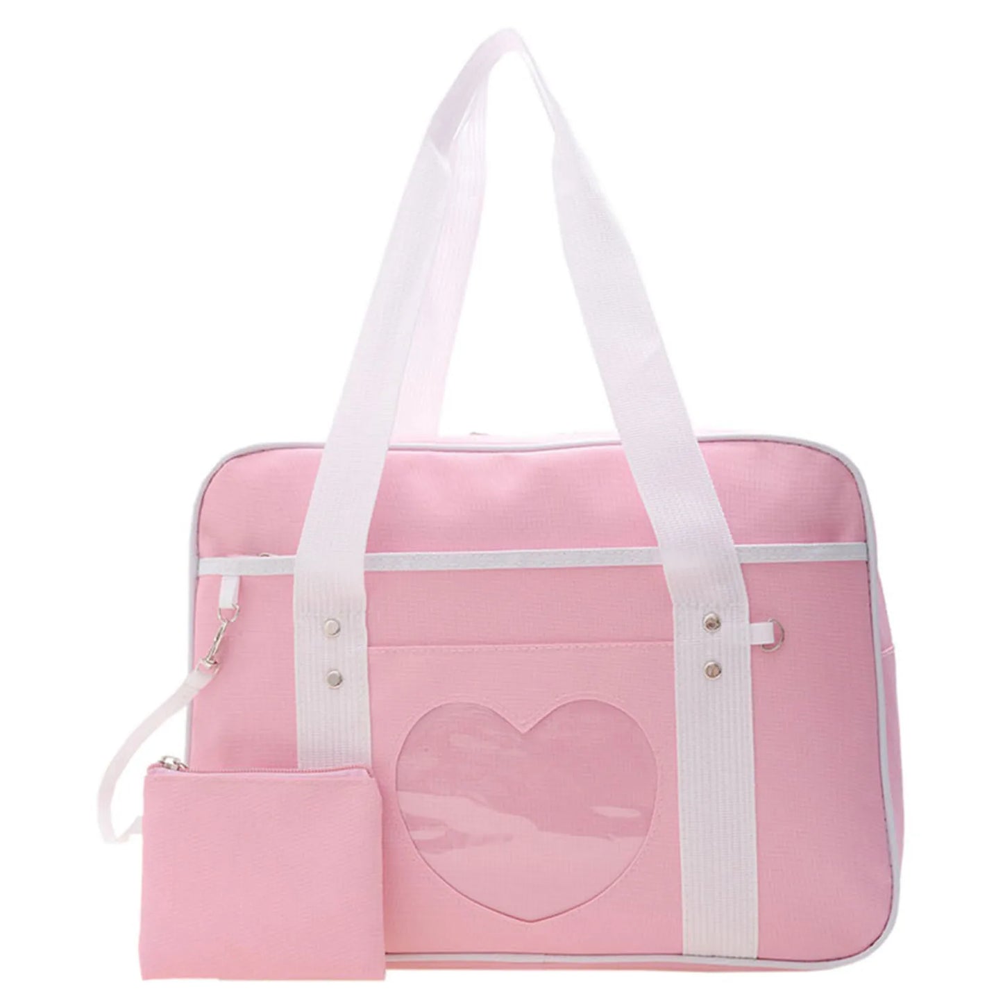 JK Uniform Style Tote Bag Anime Design Sweetheart Pattern Cute School Bag for Girls Lightweight Durable Synthetic Fiber Daily Peaceful Pleasures Health and Wellness Pink