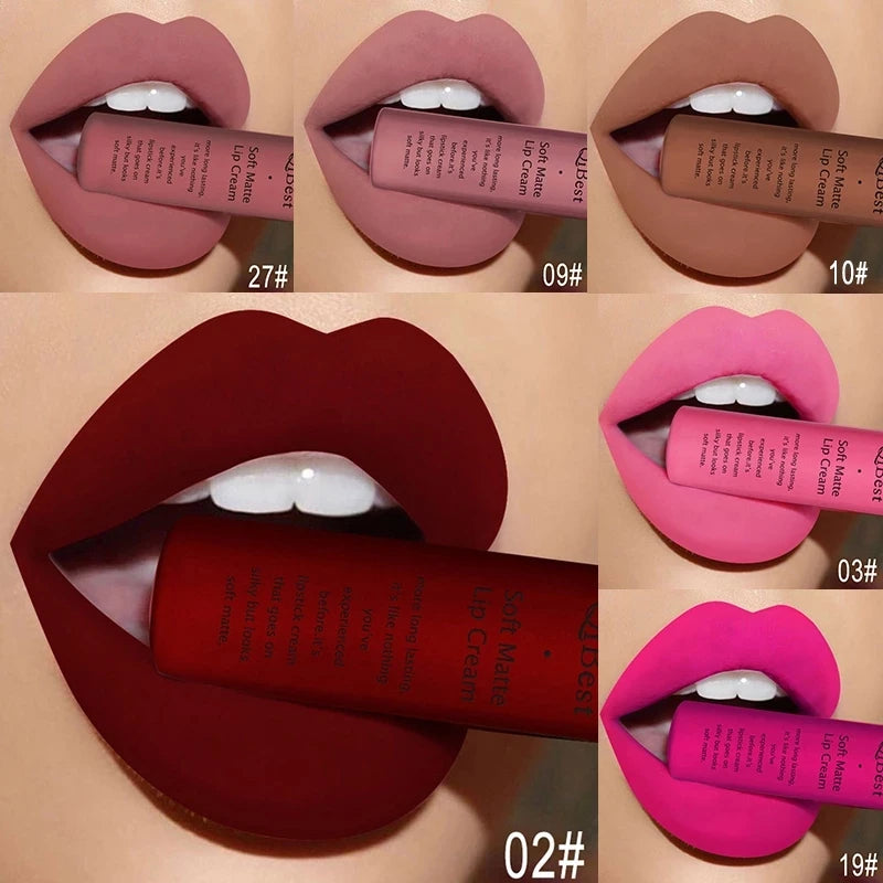 QIBEST Brand Waterproof Matte Nude Liquid Lipstick Pigment Dark Red Black Lip Tint Long Lasting Purple Lip Gloss Women Makeup Peaceful Pleasures Health and Wellness