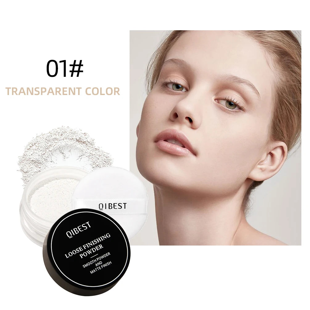 QIBEST 4 Colors Loose Powder Waterproof Oil-Control Matte Finish Compact Setting Powder Long-Lasting Invisible Pores Face Makeup Peaceful Pleasures Health and Wellness 01