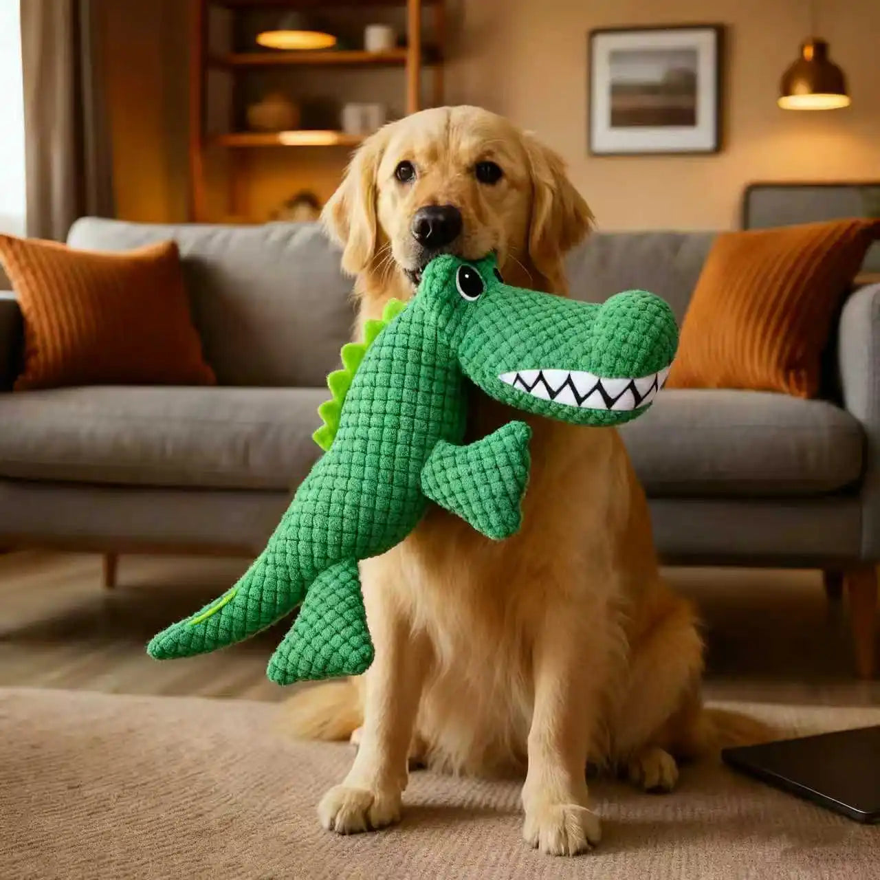 Squeaky Dinosaur Plush Dog Toy – Durable for All Dog Sizes