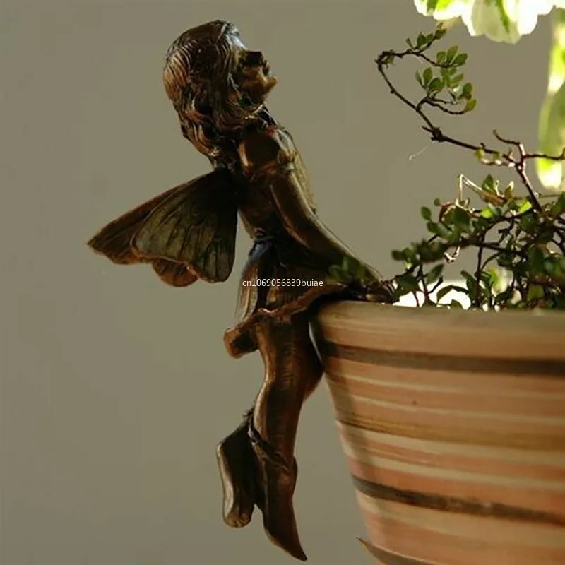 Fairy Girl Hanging Cup Resin Decoration Fairy Combination Flower Basket Edge Decoration Garden Pot Ornaments Home Accessories Peaceful Pleasures Health and Wellness C