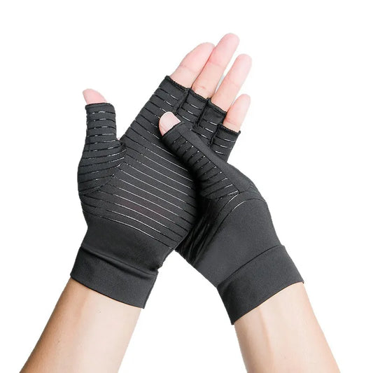 Fiber Pressure Gloves Joint Rehabilitation Training Copper Ion Gloves Outdoor Men's and Women's Cycling Fingerless Gloves Peaceful Pleasures Health and Wellness Black S