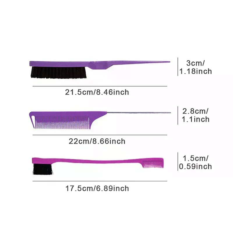 3-Piece Hair Styling Comb & Brush Set – Edge & Rat Tail Comb Hair Comb Brush Set Peaceful Pleasures Health and Wellness