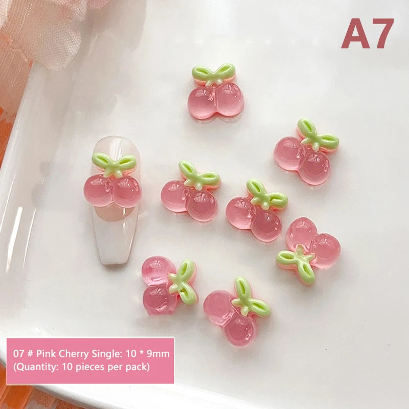 10pcs Resin Mini Cherry Strawberry Nail Art Flat Back Stone Figurines Scrapbook DIY Jewelry Decor Crafts Peaceful Pleasures Health and Wellness A7