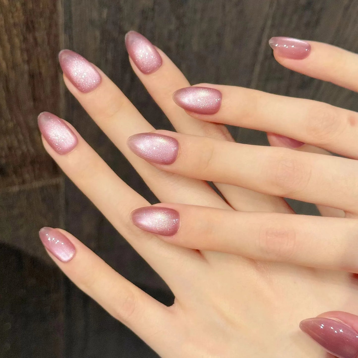 Handmade Press on Nails 10pcs Flash Glass Beads Cat's Eye False Nails Wearable Sweet Simple Round Fake Nails Almond Tip Nail Art Peaceful Pleasures Health and Wellness