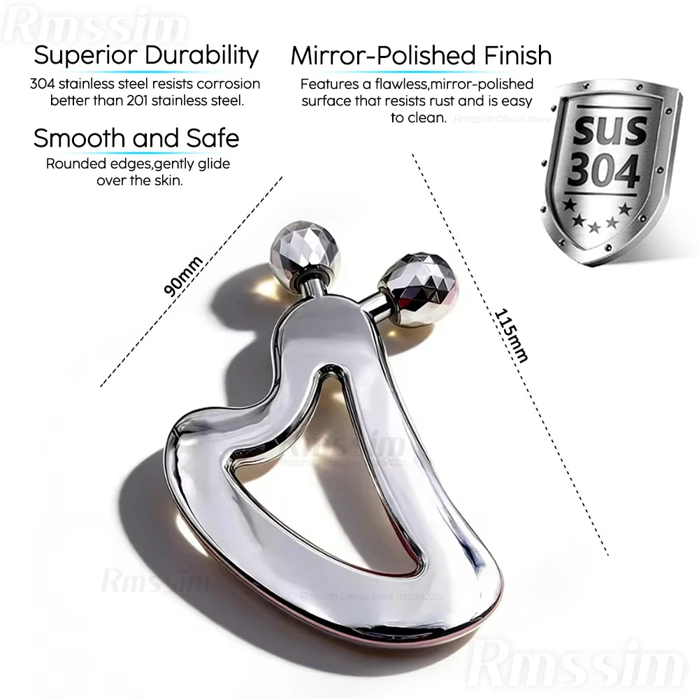 Stainless Steel Gua Sha Facial Massage Tool with Roller
