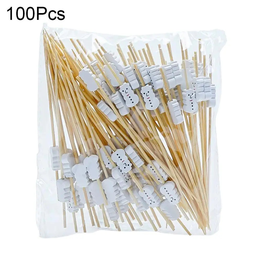 Christmas Bamboo Cocktail Picks 50/100pcs | Festive Food Sticks Holiday Food Picks Peaceful Pleasures Health and Wellness E 100pcs