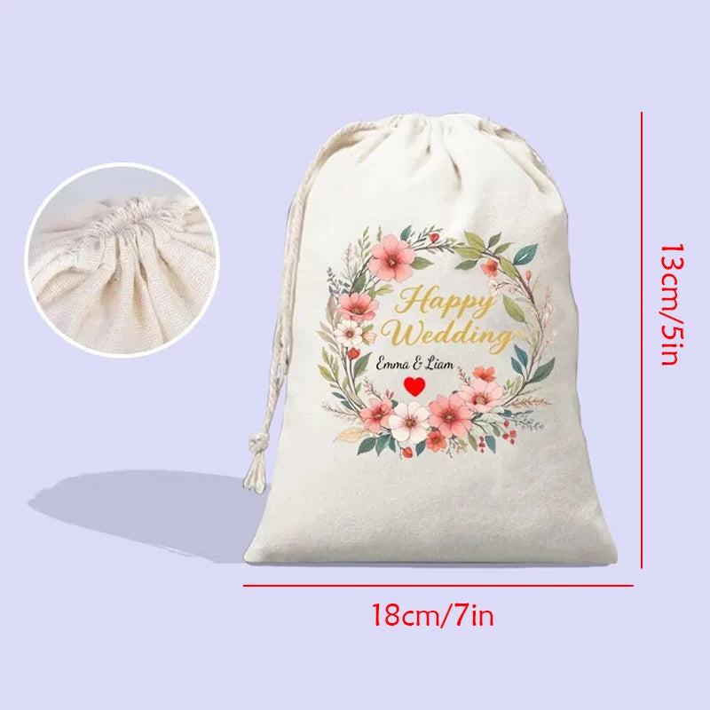5-Pack Wedding Vine Wreath Drawstring Bags | Bridal Shower Gifts Wedding Favor Bags Peaceful Pleasures Health and Wellness