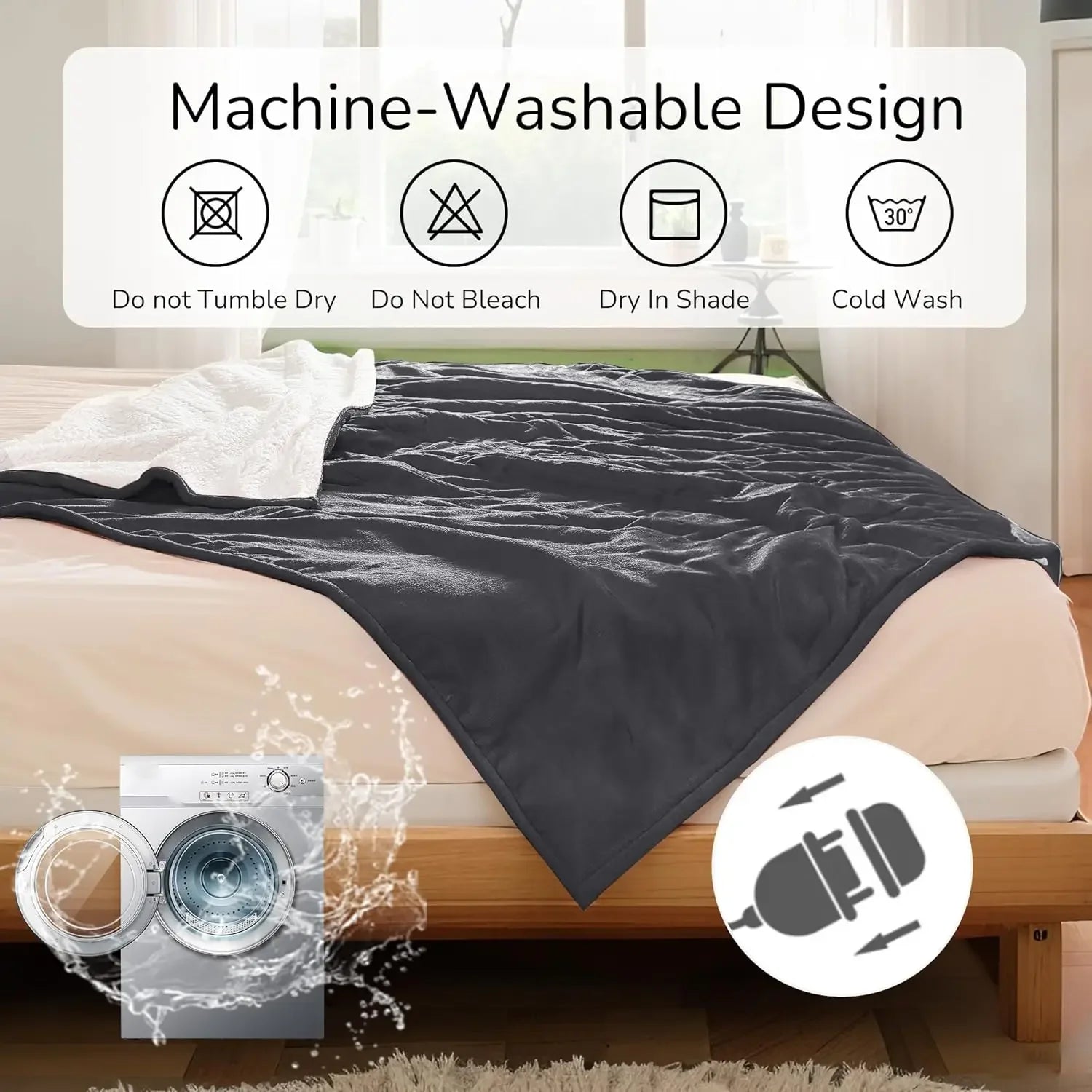 Twin Electric Heated Blanket 62x84 Inches, Dual-Sided Microplush & Sherpa, 4 Heat Settings, Auto Shut-Off Peaceful Pleasures Health and Wellness