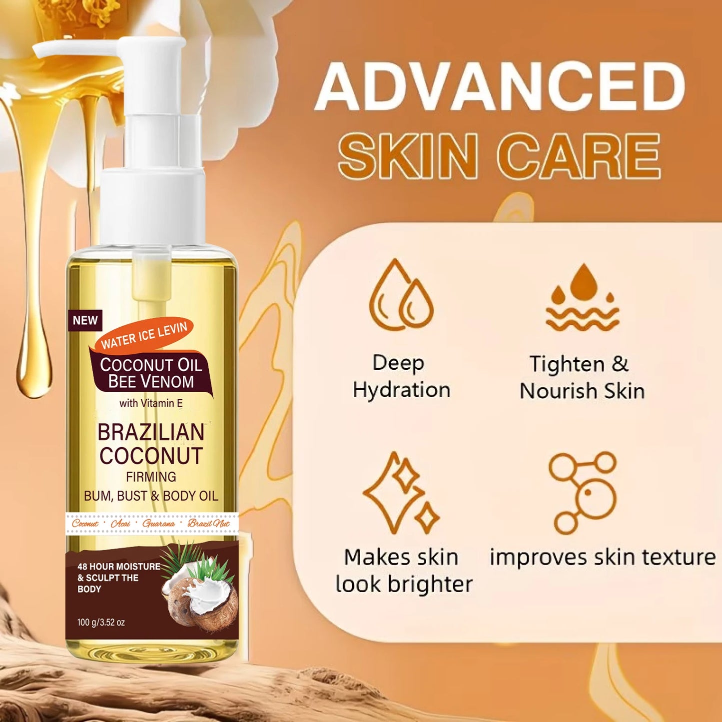 Brazilian Coconut Firming Body Oil – Bee Venom & Vitamin E 100g Firming Body Oil Peaceful Pleasures Health and Wellness