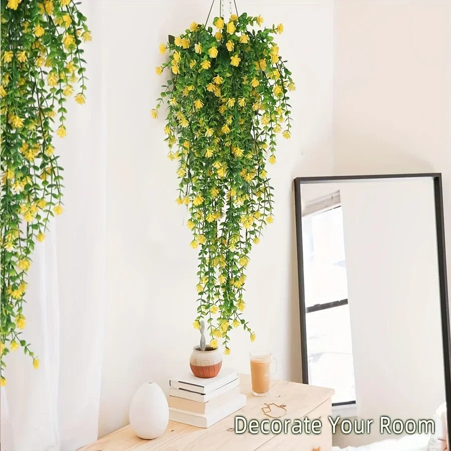 3pcs Artificial Hanging Plants UV Resistant Faux Eucalyptus Vine