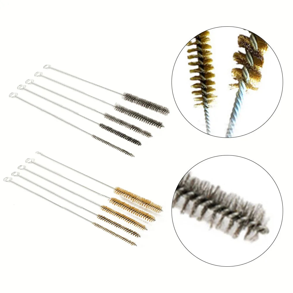 5 Cleaning Brushes Stainless Steel Brass Cylinder Wire Tube Pipe