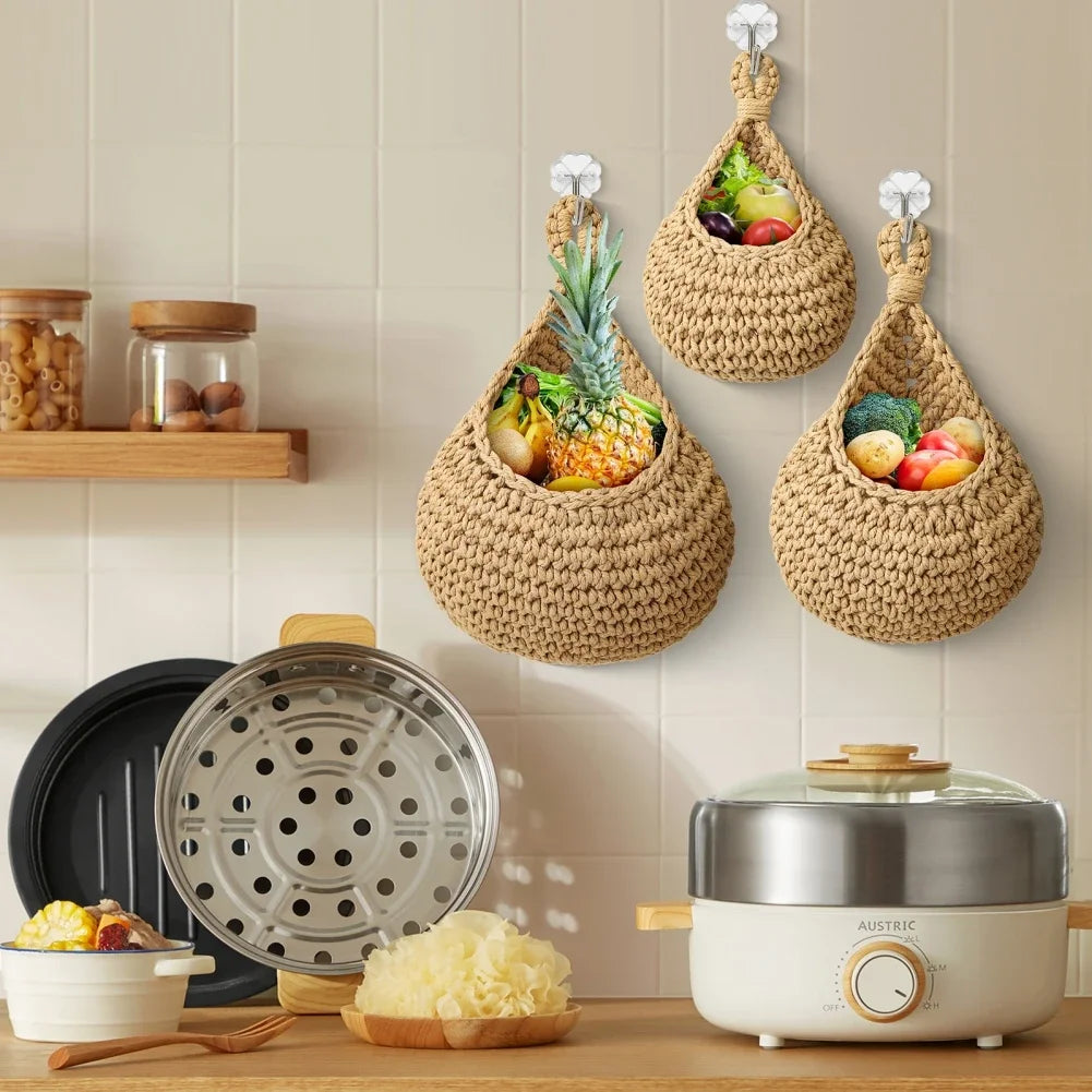 Fruit Vegetable Basket XS-2XL Handwoven Wall Hanging Teardrop Plant Basket Kitchen Table Wall Hanging Storage Basket Container Peaceful Pleasures Health and Wellness