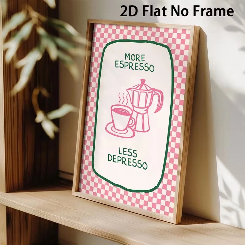 Retro Pink Espresso Quote Canvas Wall Art Print | Home Decor