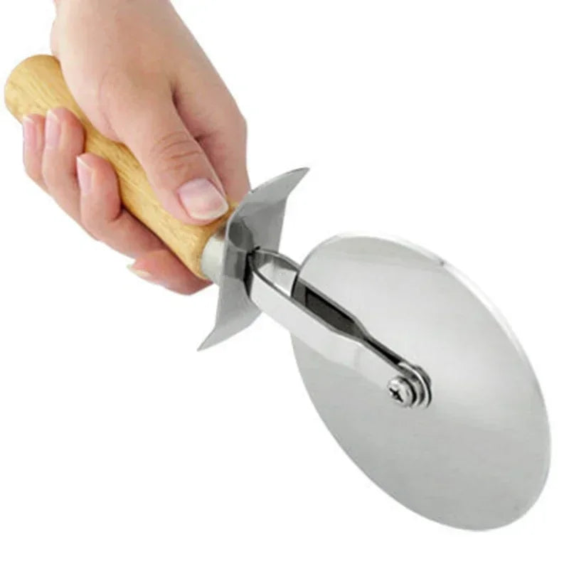 Stainless Steel Pizza Cutter Wooden Handle Pastry Dough Cutter Baking Supplies Cutting Wheel Slicer Kitchen Accessories Shovel Peaceful Pleasures Health and Wellness