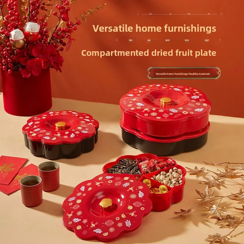 New year candy plate with lid new year fruit plate living room for home plastic snacks dried fruit storage box Peaceful Pleasures Health and Wellness
