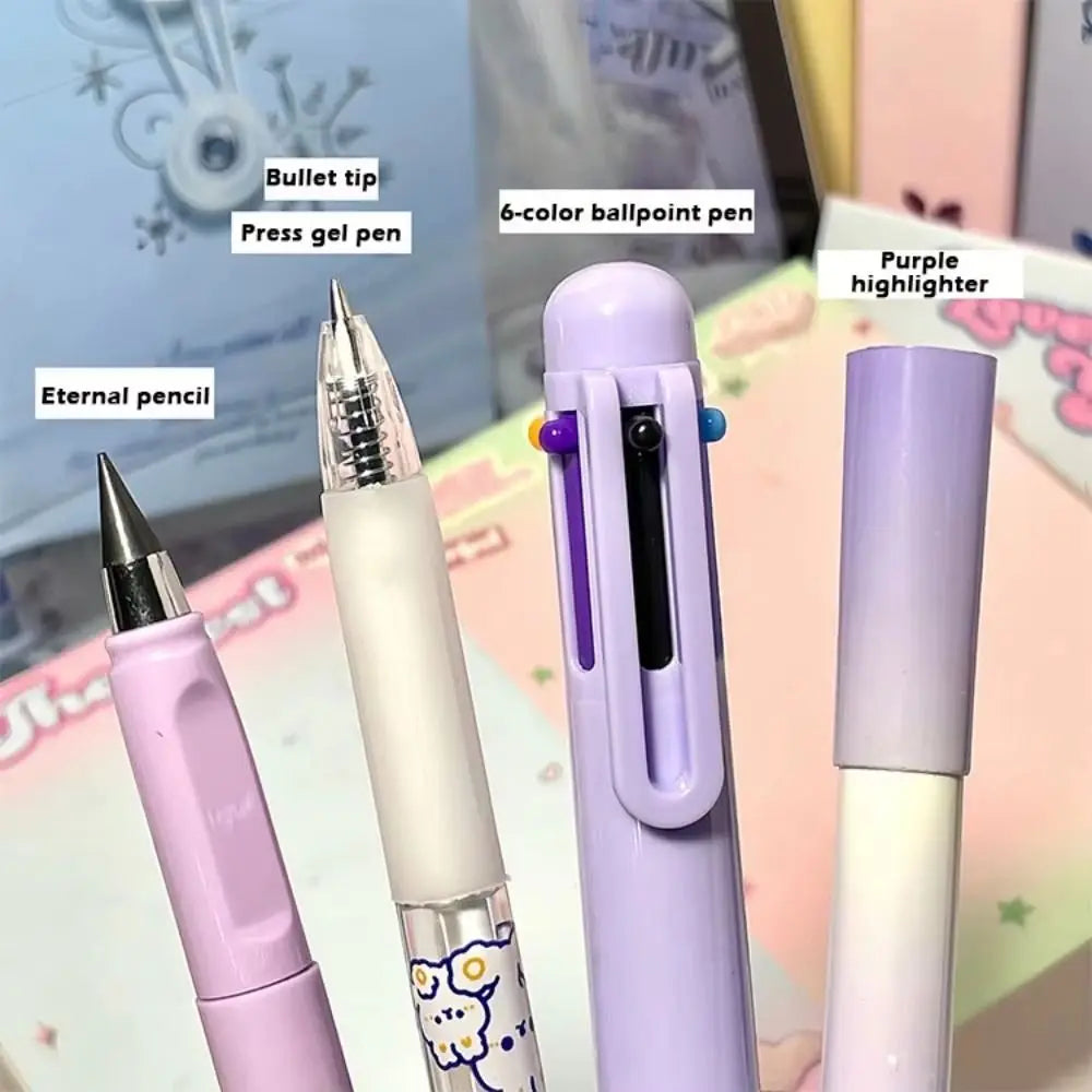 6Pcs/Set Cartoon School Stationery Set 6 Color Pens Large Capacity Student Tools Gift Kit Book Marker Pen Cartoon Stationery Set Peaceful Pleasures Health and Wellness