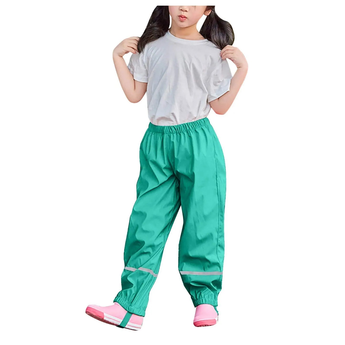 Children's Solid Color Loose Pencil Wind And Waterproof Mud Trousers Breathable Multi-function Casual Trouser For Boys And Girls Peaceful Pleasures Health and Wellness Green 110
