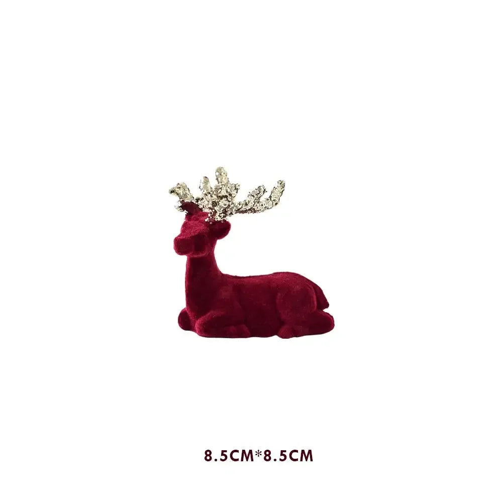 1PCS House Tabletop Decor Hanging Baubles Flocking Mini Deer Pendant Elk Christmas Reindeer Deer Ornaments Decorations Peaceful Pleasures Health and Wellness 05