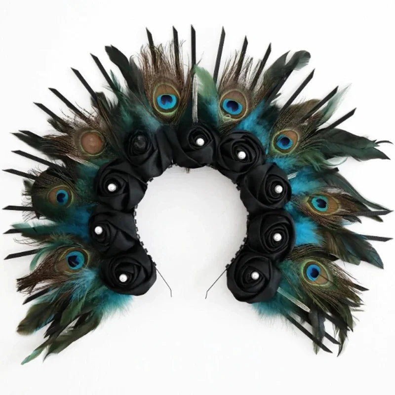 Peacock Feather Gold Halo Crown Sun Headband Hallowee Cosplay Festival Bridal Wedding Maternity Photoshoot Goddess Headpiece Peaceful Pleasures Health and Wellness style 2