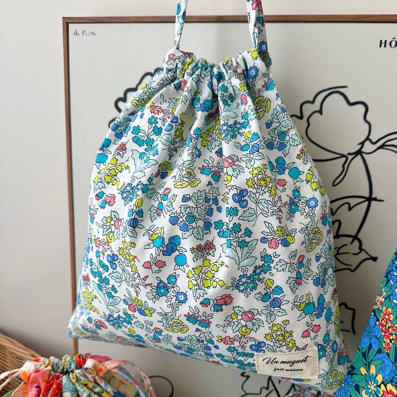 Floral Drawstring Bags Gift Bags Multi-functional Small Objects Storage Bag for Wedding Birthday Party Favors Peaceful Pleasures Health and Wellness