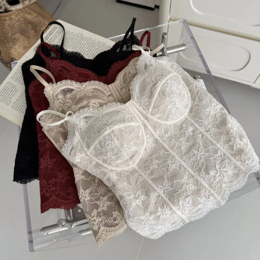 Mesh Floral Lace Crop Camisole Top with Pads | Women's Summer Vest Lace Crop Camisole Peaceful Pleasures Health and Wellness
