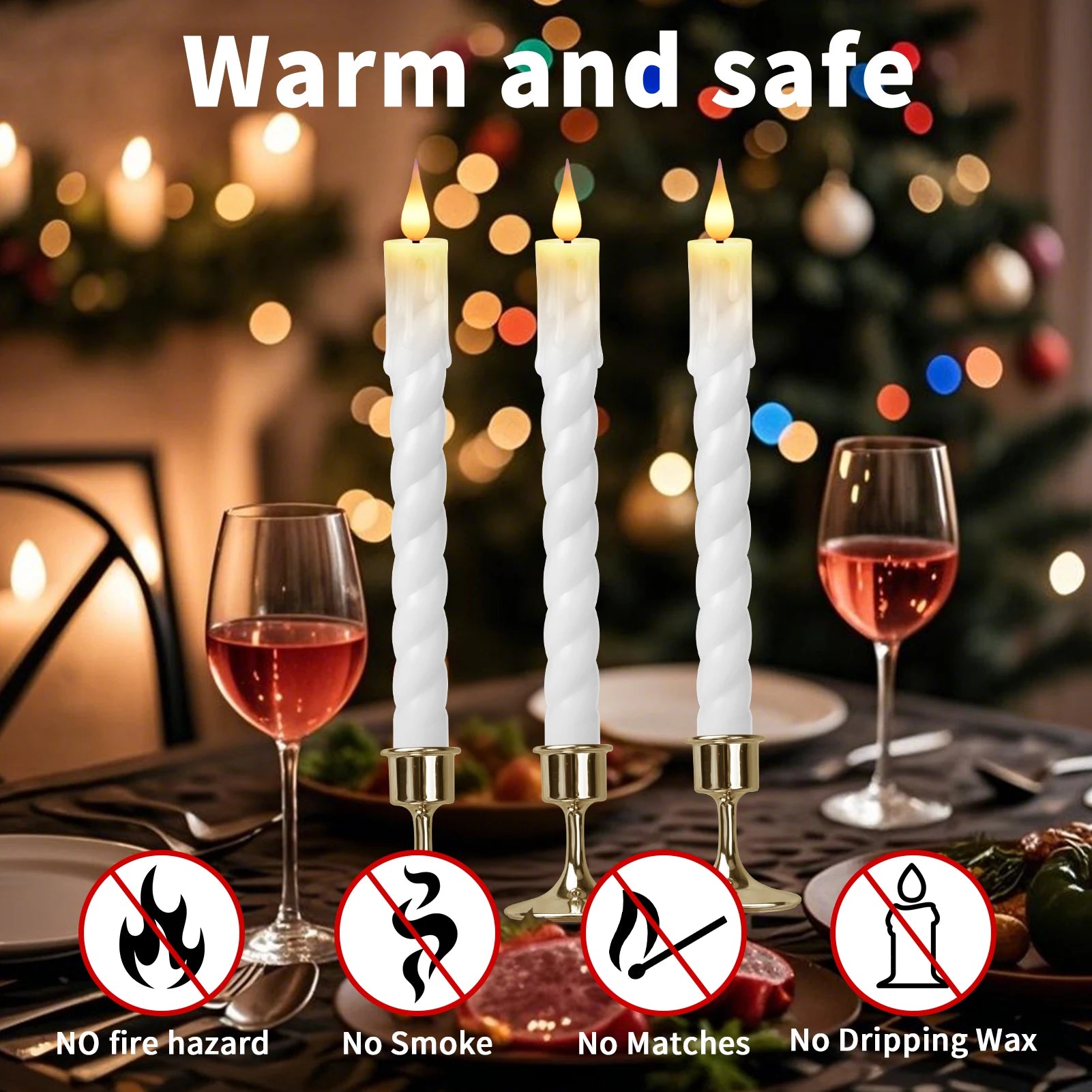 6Pcs White/Ivory Flameless Taper Candle Twisted LED Battery Operated Candlesticks With Holder for Wedding Home Party Table Decor Peaceful Pleasures Health and Wellness
