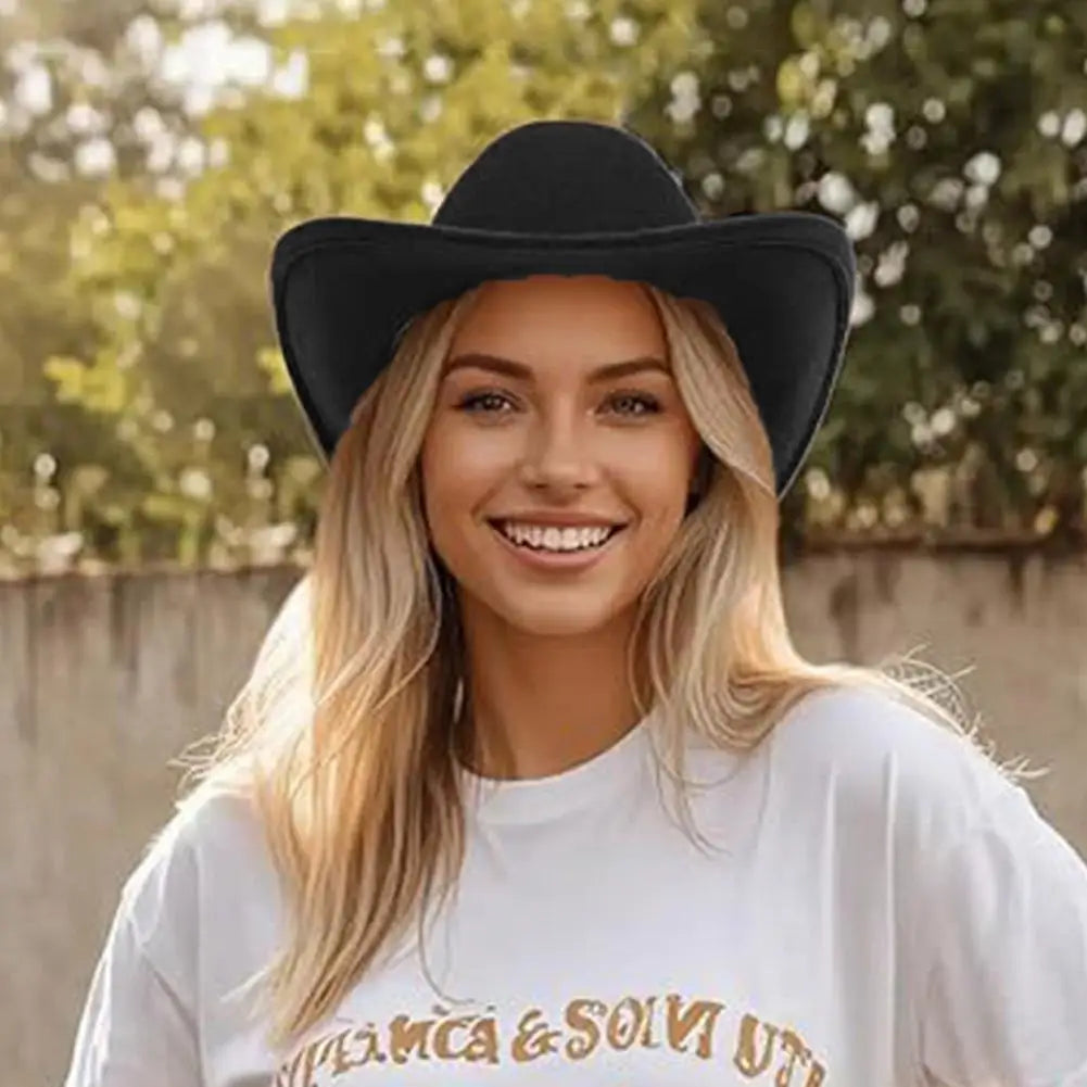 Vintage Western Cowboy Hat Comfortable Roll Up Brim Belt Buckle Cowgirl Fedora Cowgirl Church Sombrero Hombre Caps Peaceful Pleasures Health and Wellness