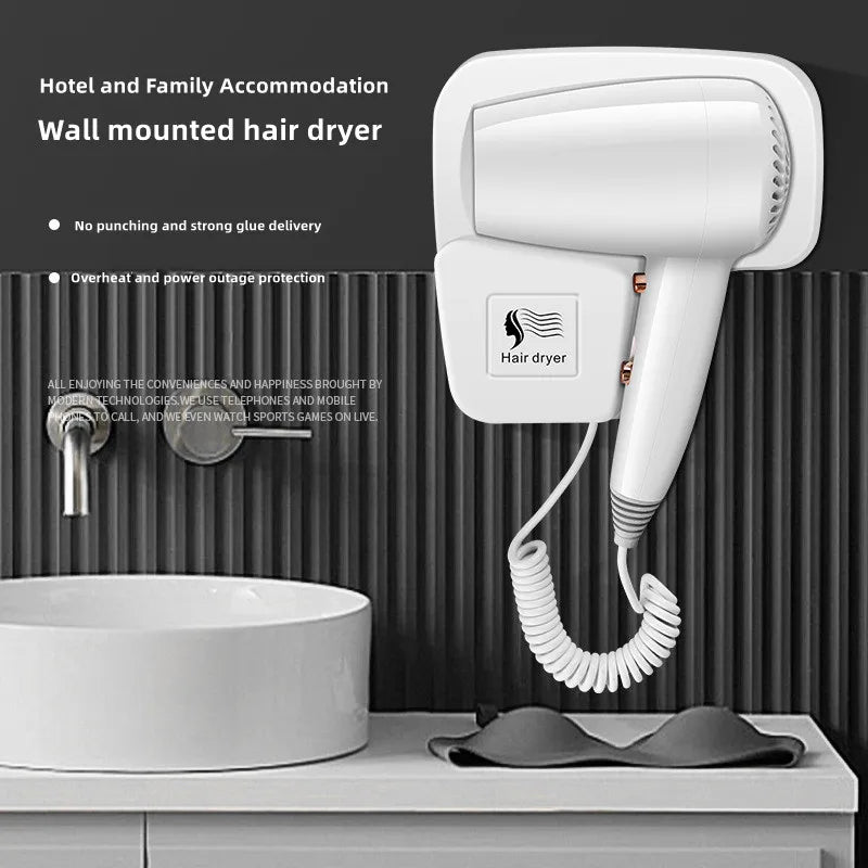 Non Perforated Wall Mounted Hair Dryer 1300W High-Power Fast Drying Negative Ion Hotel And Guesthouse Home Bathroom Hair Dryer Peaceful Pleasures Health and Wellness