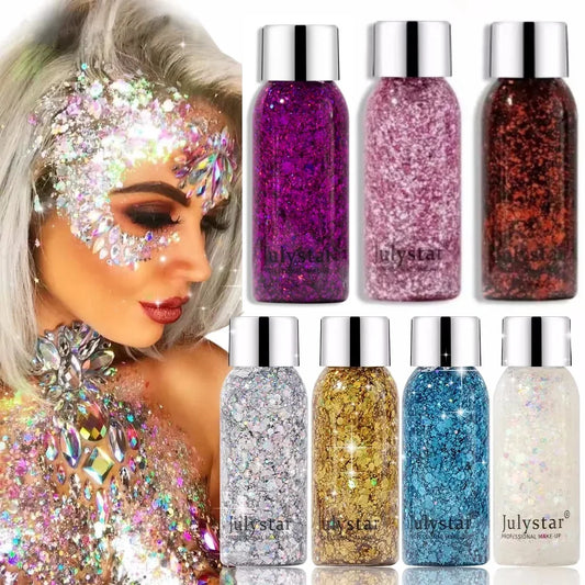 Body Glitter Sequins Gel Longlasting Liquid Face Shimmer Multicolor Eye Shadow for Party Music Festival Makeup Accessory 30ml Peaceful Pleasures Health and Wellness