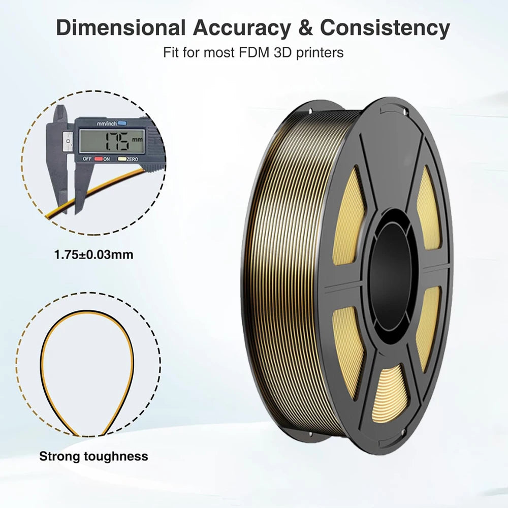 Silk Dual Color PLA Filament 1.75mm – Black Gold Bicolor Spool