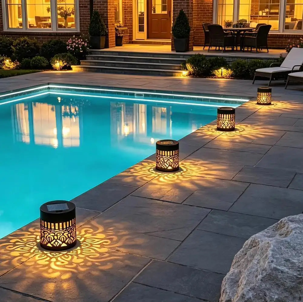 Waterproof Outdoor Deck Step Wall Light Hollow Solar-Powered Mandala Projector Light Exotic Garden Decoration Automatic Light Peaceful Pleasures Health and Wellness
