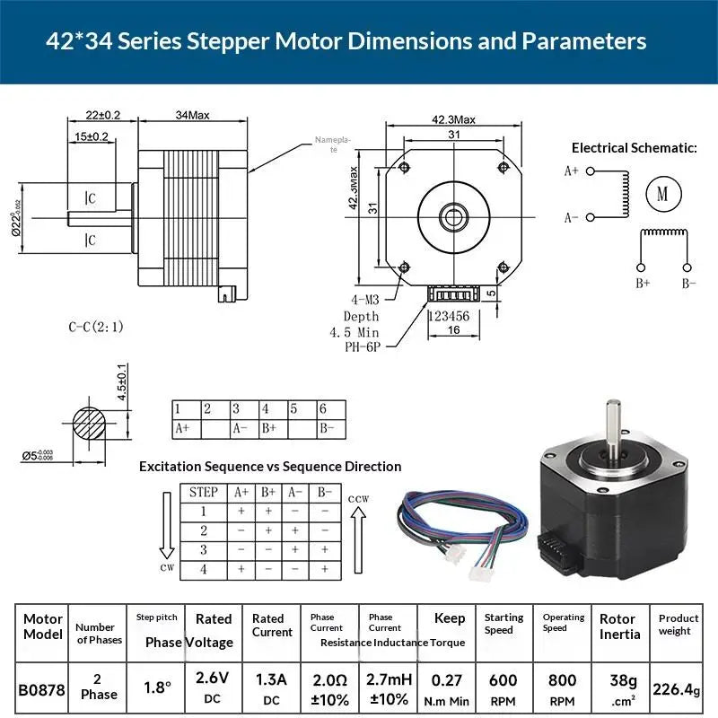 NEMA 17 Stepper Motor 1.0A 12V 14N.cm | 3D Printer & CNC Laser