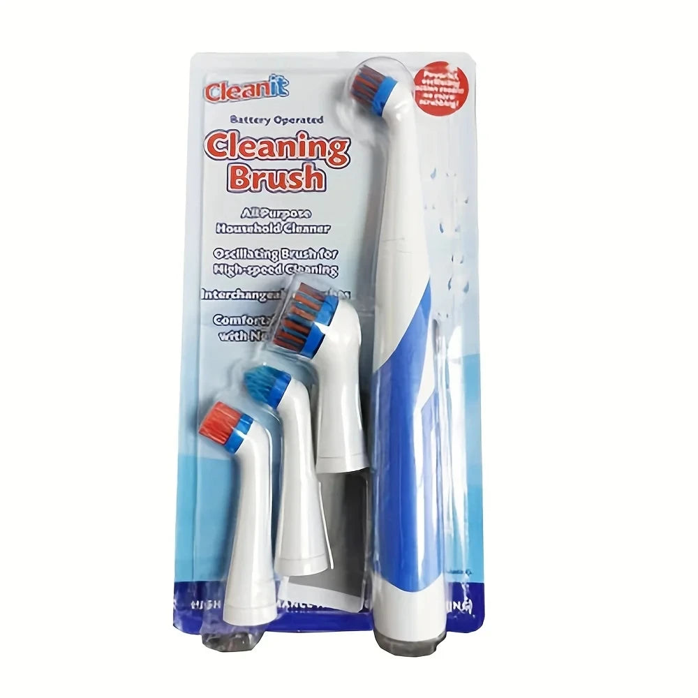 leaning brush Cleaning Tool With 4 Brushes Multifunctional Electric Cleaning Brush Cleaning Supplies Peaceful Pleasures Health and Wellness Blue