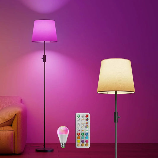 Dimmable Floor Lamp with RGBCW Color Change Bulb, Remote Control, Linen Shade, 62" Tall for Home Peaceful Pleasures Health and Wellness United States
