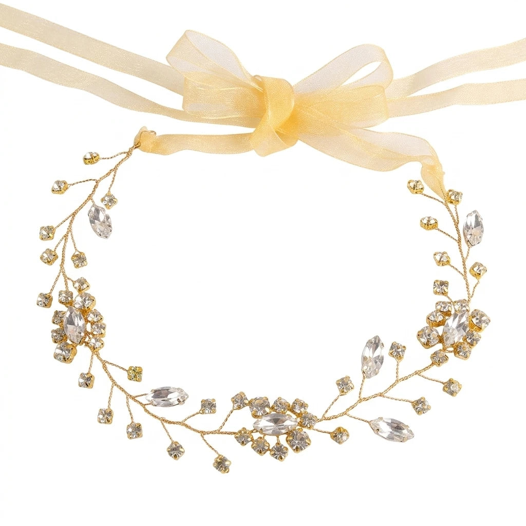 Bridal Headpiece With Alloy Base And Crystal Rhinestones For Wedding Dress Peaceful Pleasures Health and Wellness Gold