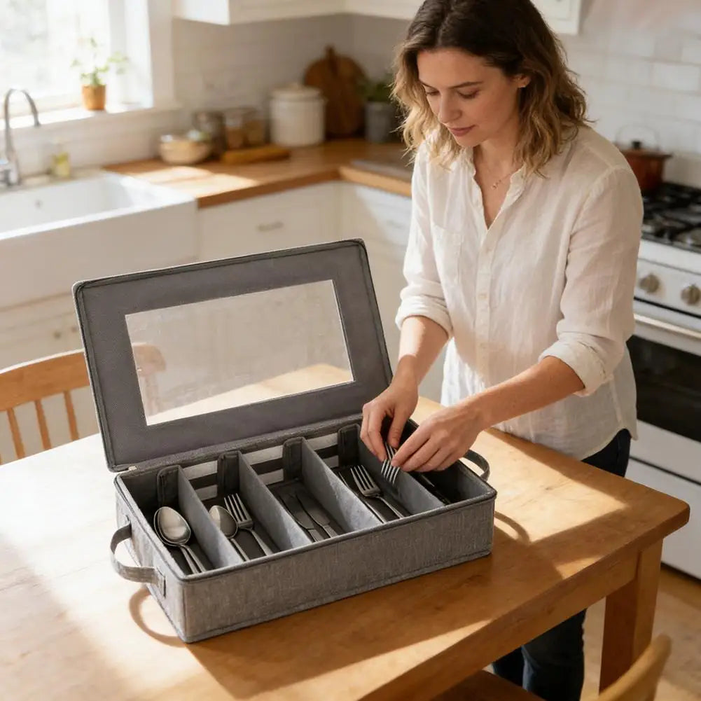 Flatware Organizer Zipper Lid | 5-Compartment Cutlery Case