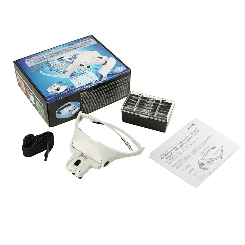 Portable Head Wearing Magnifying Glass Lens Eyeglass Interchangeable Mount Bracket Headband Magnifier with 2 LED Lights 5 Lenses Peaceful Pleasures Health and Wellness