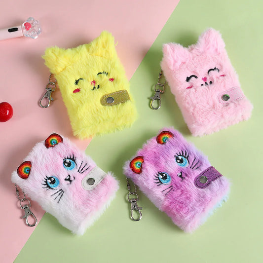 Kawaii Cat Plush Notebook & Keychain | Girls Journal Planner Plush Notebook Journal Peaceful Pleasures Health and Wellness