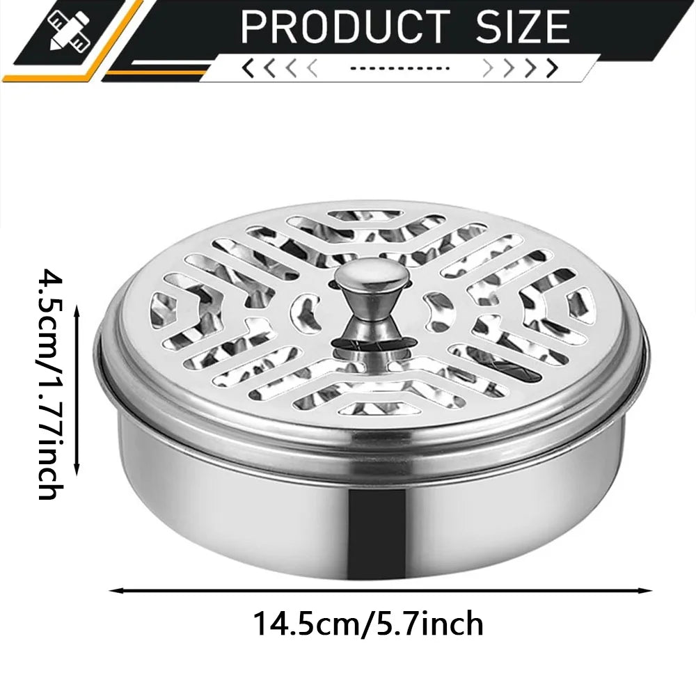Mosquito Coils Holder Stainless Steel Mosquito Easy To Clean Anti-Mosquito Supplies Coil Box with Cover Round Mosquito Coil Tray Peaceful Pleasures Health and Wellness